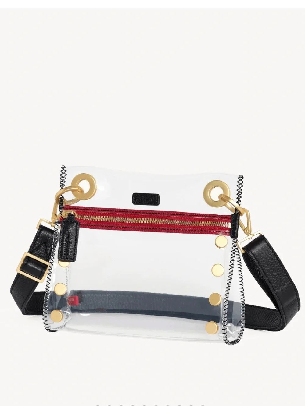 HAMMITT Tony Small Bag ~ Clear Brushed Gold/Black/Red NWT